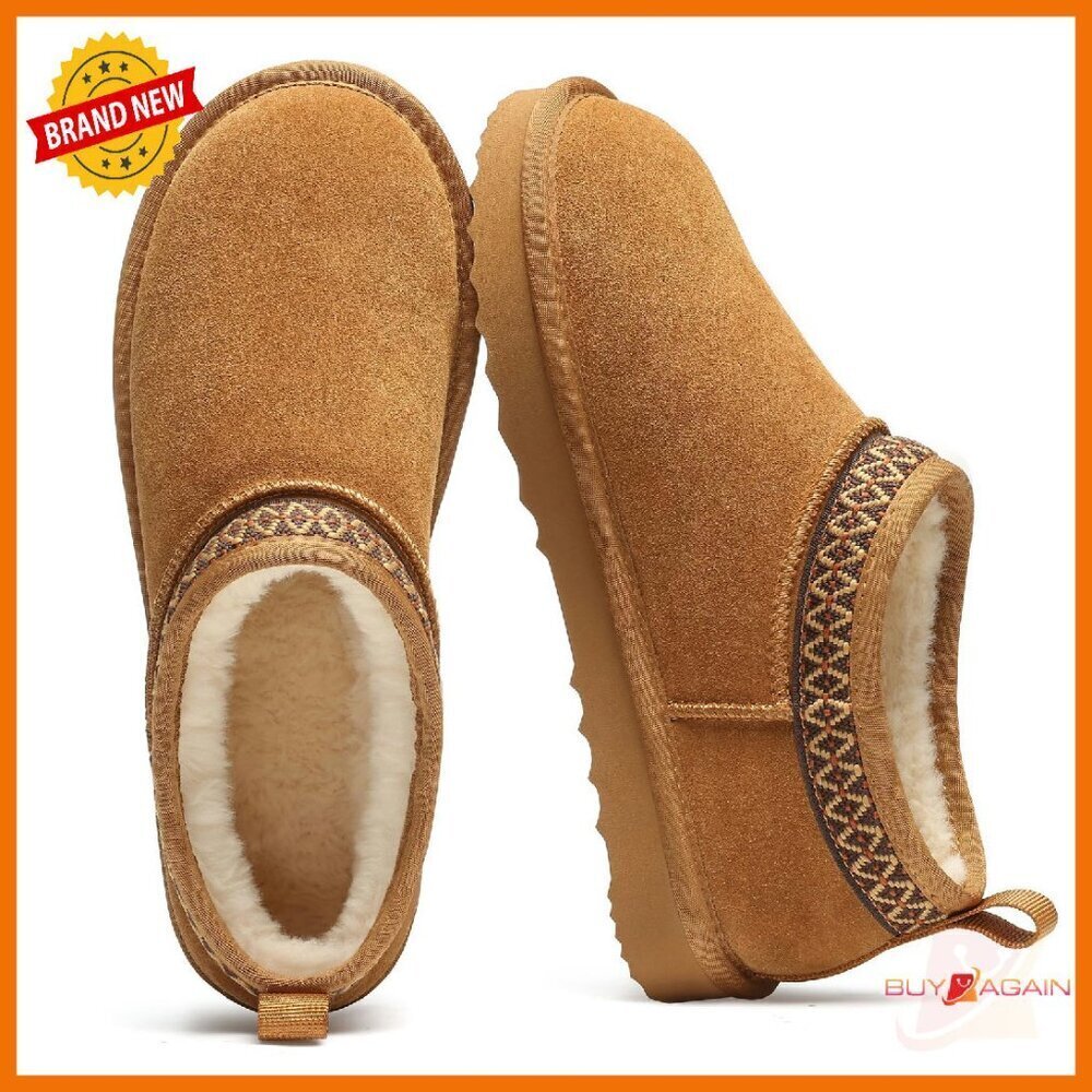 Genuine Suede Mini Boots Women Winter Fuzzy Snow Boots Fur Lined